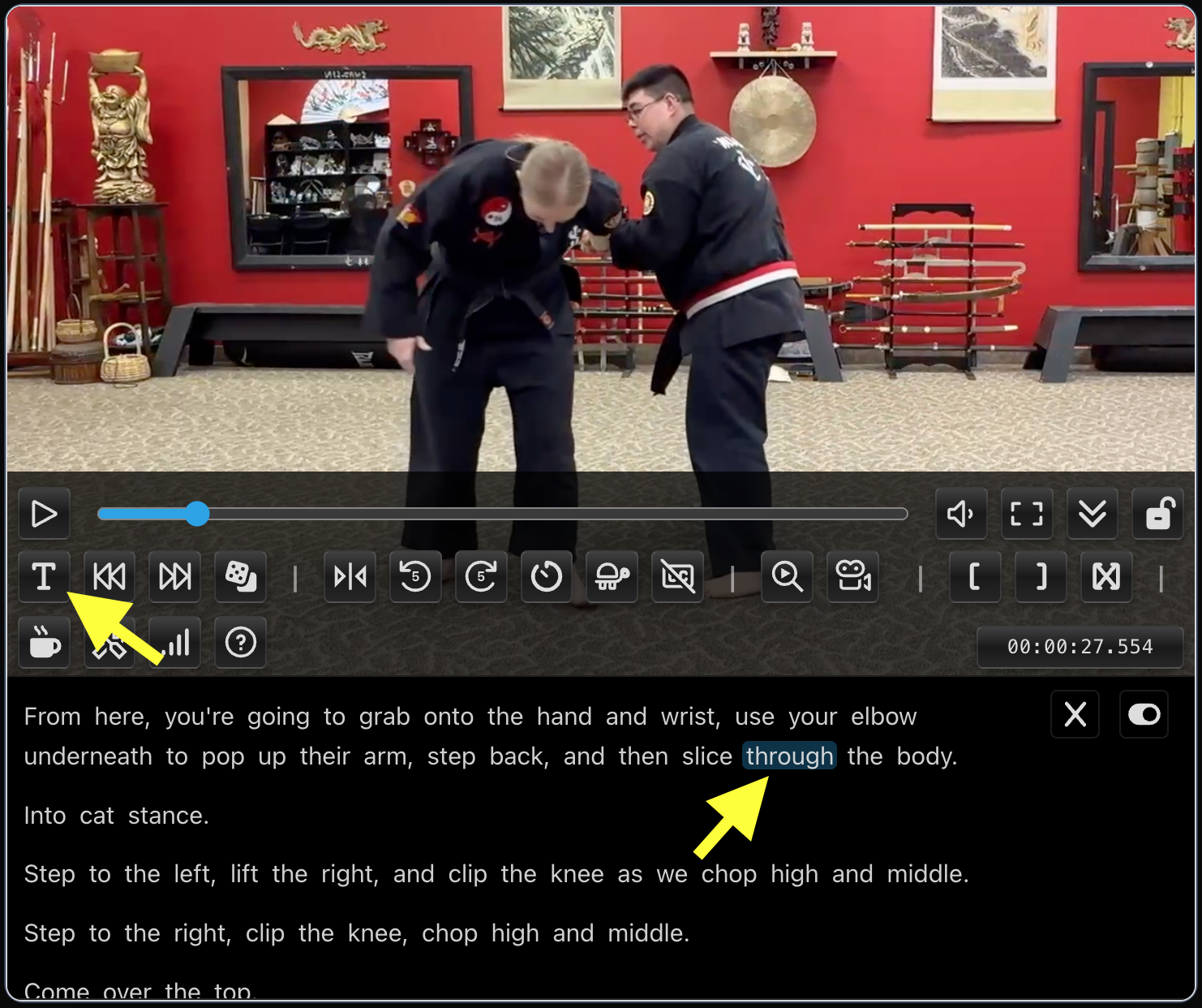 Searchable, clickable transcript panel