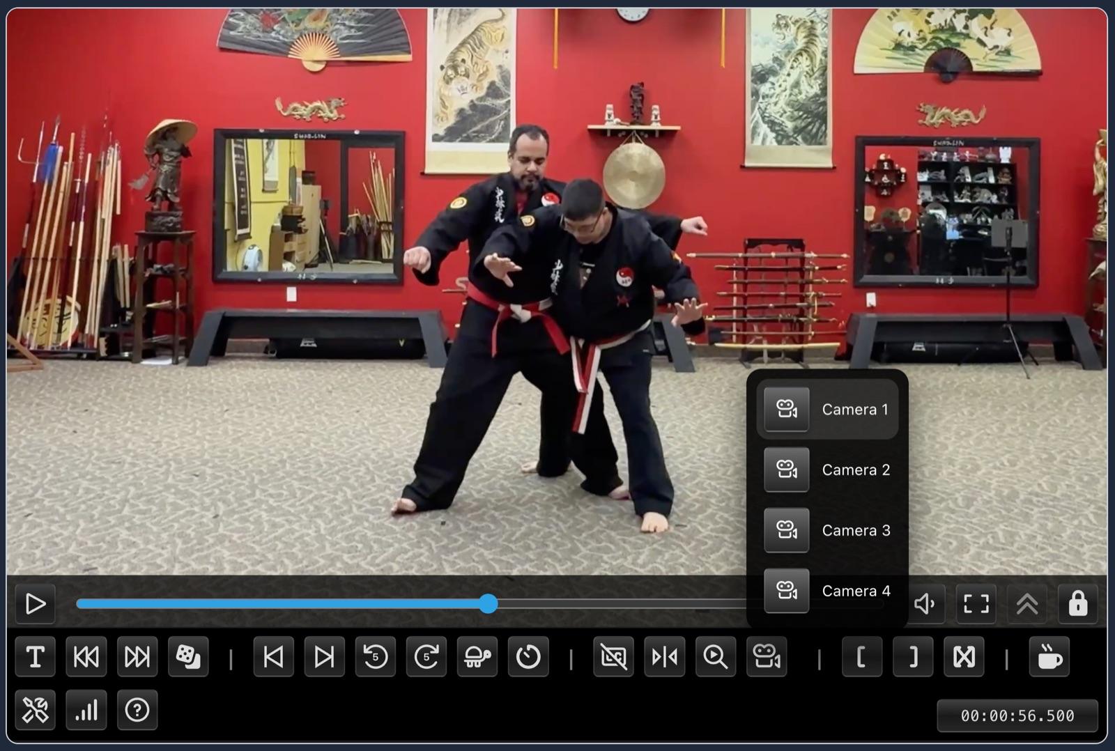 PNXPlayer multi-angle replay with synchronized Camera 1–4 selector